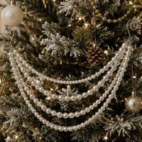 Guirlande de Noël classique en plastique, perles irisées crème, draperie de perles, perles de strass, décoration suspendue pour sapin artificiel