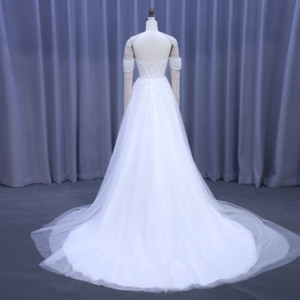 ชุดแต่งงานคอมพิวเตอร์ลูกไม้ปักไหล่ป้องกันริ้วรอยทรงเอไลน์ - Product Image 2