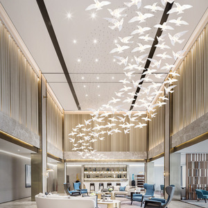 Lustre moderne en acier inoxydable avec pendentif en forme d'oiseau, grand modèle LED pour hall d'hôtel, télécommande, variateur d'intensité, lumière du jour 5000K réglable - Product Image 4