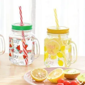 500ml 100ml 250ml 350ml 600ml Wholesale Glass Mason Drinking Jars / Clear Glass Mason Jar Mug With Handle