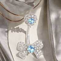 Piercing de nombril élégant en acier inoxydable plaqué argent avec zircon et nœud d'amour, pour enfant, idéal pour mariage, cadeau de bijoux de mode
