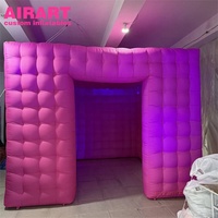 Tente de fête gonflable rose éclairée par LED, cabine photo gonflable rose sur mesure en tissu Oxford pour événements et accessoires de club