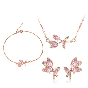 RINNTIN SS77 High Quality Women Jewellery 925 Sterling Silver Cubic Zirconia Rose Gold Flower Jewelry Sets Ethiopian