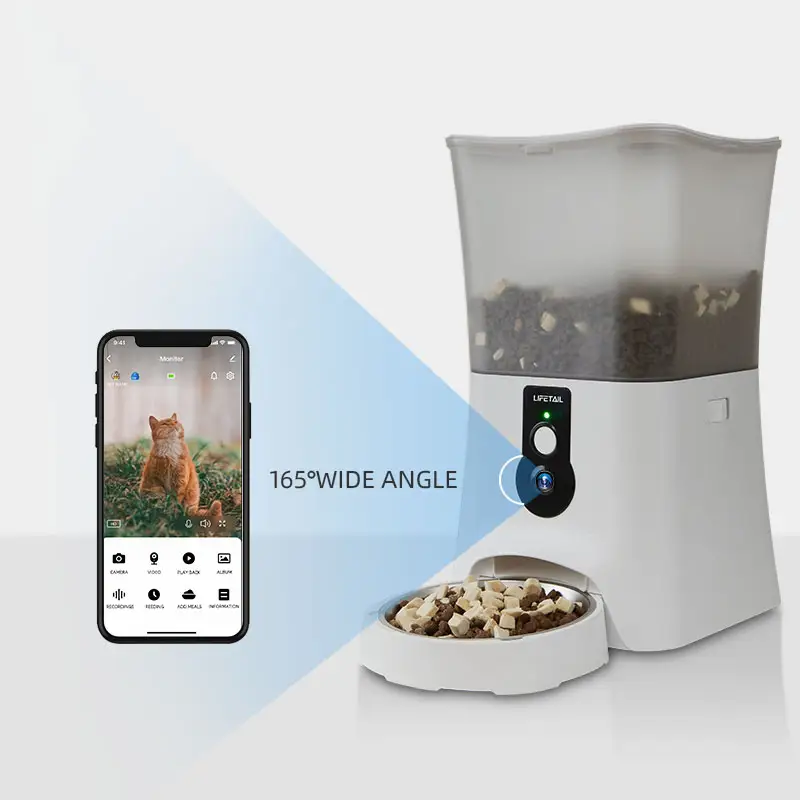 Lifetail Time Feeding Schedule 2.4GHz WiFi App Connection 5L Capacity Grain Storage Bucket Camera Smart Auto Pet Food Feeder