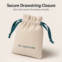Sac à bijoux de luxe en coton et lin avec cordon de serrage, logo personnalisé, écologique, petit format, avec ruban noir