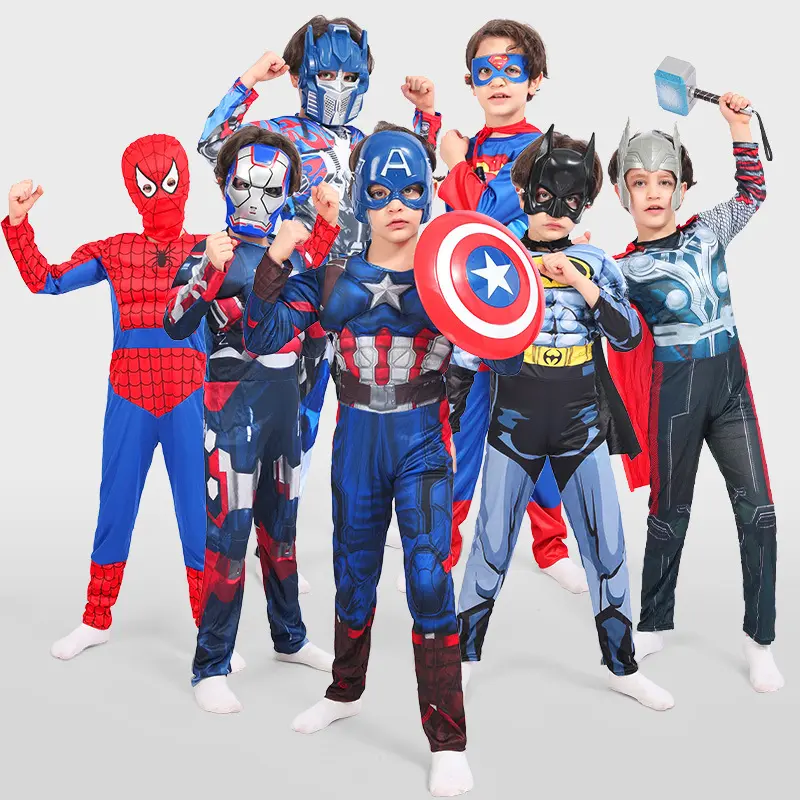 Boys Captain Deluxe América traje com músculo, crianças Steve Rogers Spiderman Halloween traje infantil