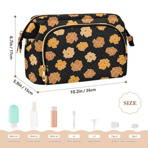 <b>Small</b> Mini Portable Hawaii Style Puakenikeni Flower Quilted Toiletry Pouch Custom Design Makeup Cosmetic Bag with Zipper - Product Image 2