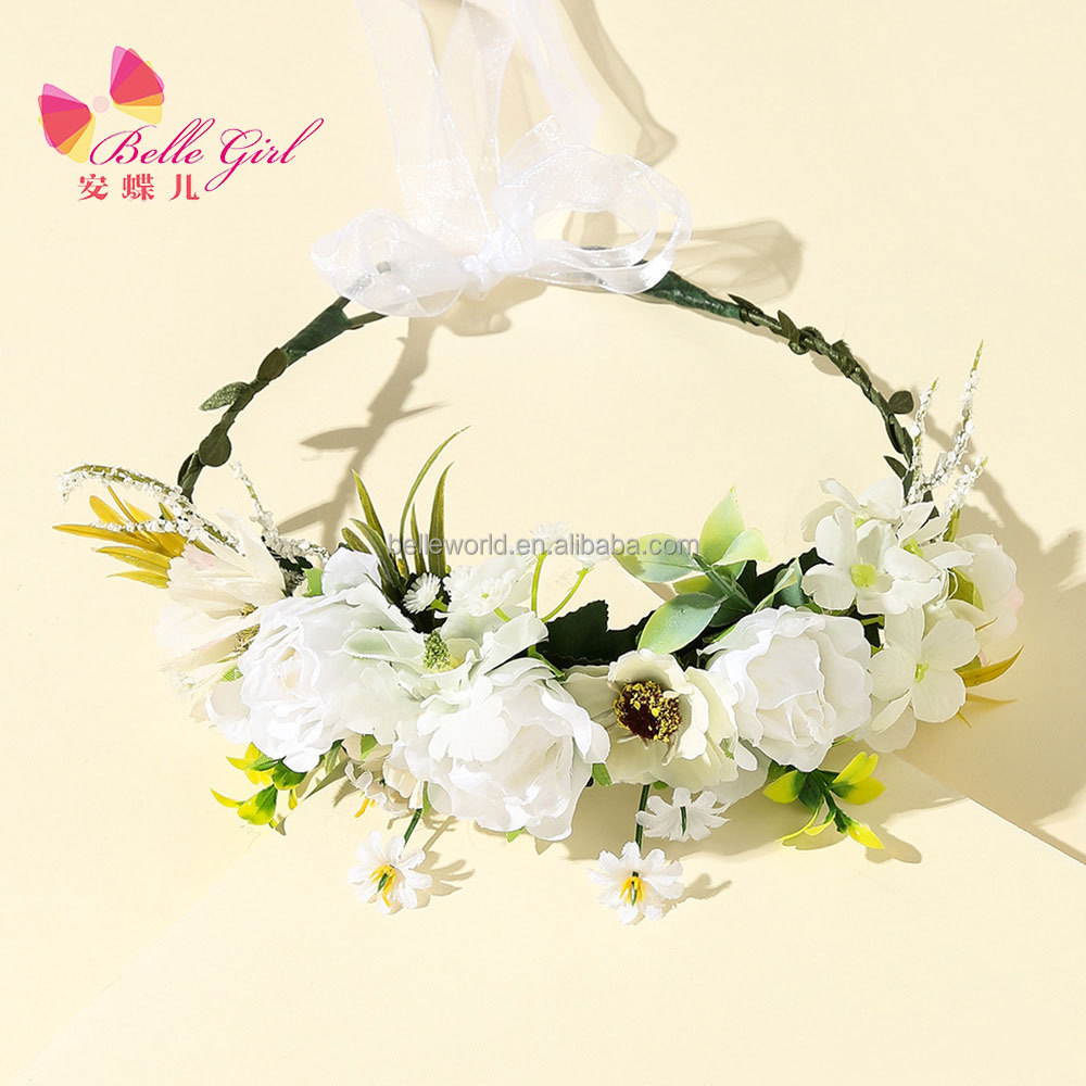 BELLEWORLD 2021 Thời Trang Bohemian Hoa Cô Dâu Tóc Cưới Phụ Kiện Hoa Trắng Headband Tiara Hoa Nhân Tạo Vương Miện