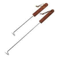 Crochet de tourneur de viande pour barbecue en acier inoxydable de 17 pouces avec manche en bois et brochette de 12 pouces résistant à la chaleur et à la corrosion