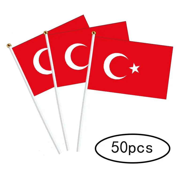 Turkey hand flagge nach 14*21cm polyester hand flagge kunststoff fahnenmast