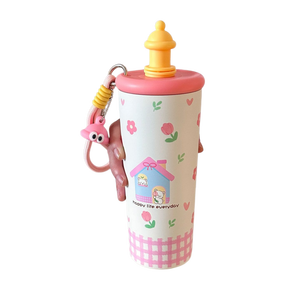 Bouteille <span class=keywords><strong>d</strong></span>'<span class=keywords><strong>eau</strong></span> isotherme de 700 ml avec imprimé de dessin animé fantaisiste, gourde en acier inoxydable pour enfants avec couvercle en forme de château - Product Image 1