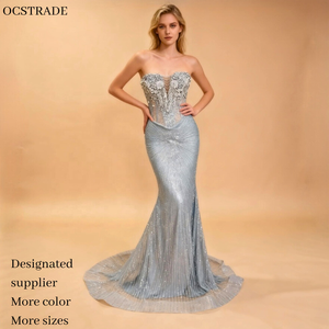 Ocstrade Aanpasbare Avondjurken Nieuwe Mode Elegante Lange Verjaardagsjurk Dames Feest Zilveren Avondjurk met Kristallen 2026 - Product Image 1