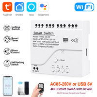 Assistance vocale de qualité garantie, interrupteur intelligent Tuya Smart WIFI 4CH avec RF433 PST-TYAC-4CH, fonctions Inching/Selflocking/Interlock
