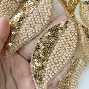 Bán buôn vàng thêu cổ áo đính lưới may đường viền cổ áo cổ áo với sequin hạt cho DIY trang trí phụ kiện may mặc - Product Image 3