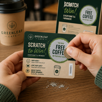 Impresión de Tarjetas Rasca y Gana Personalizadas para Promoción de Cafés y Restaurantes, Boleto de Lotería Personalizado con Código de Barras de Datos Variables