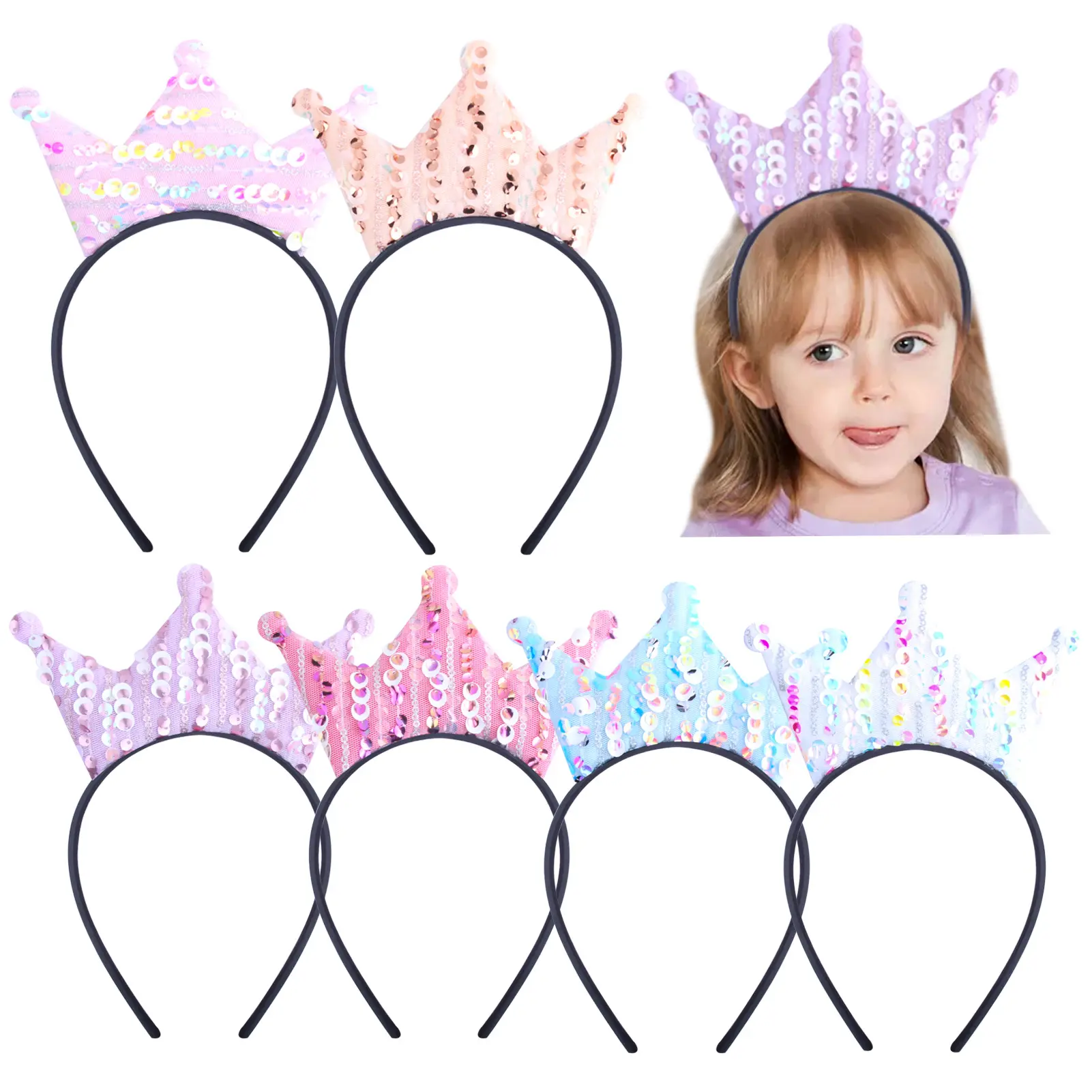 Accessoires en tissu de princesse pour fille, bandeaux de couronne à paillettes de dessin animé mignon pour anniversaire d'enfants