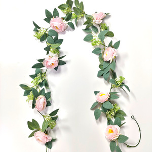 Leaf White Camellia Vine Rose <strong>Eucalyptus</strong> Leaf Vine Wedding Festival Decoration Flower Garland - Product Image 4