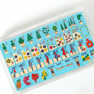 Blue Coast Vacation Themed American <b>Plastic</b> Floral Mahjong <b>Tiles</b> for Holiday Party Gatherings in Stock Ready to Ship - Product Image 3