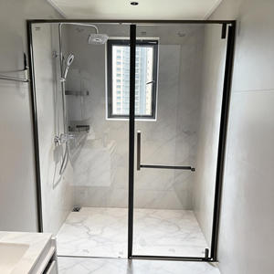 <span class=keywords><strong>Mampara</strong></span> de <span class=keywords><strong>Ducha</strong></span> de <span class=keywords><strong>Media</strong></span> Pared con Marco Estrecho, Pantalla de Aluminio Hecha a Medida, Puerta de Vidrio Templado de Una Sola Capa Impermeable - Product Image 2
