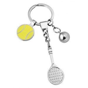 Llavero de Metal con Logotipo Personalizado de Raqueta de Tenis y Pelota - Product Image 1