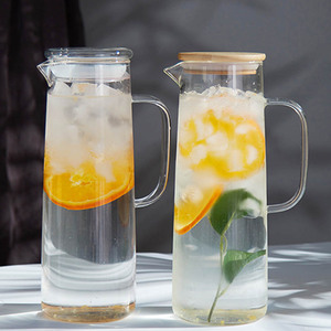 Carafe à eau en verre moderne de 33 oz en gros, carafe à eau en verre transparent avec couvercle en bambou - Product Image 3