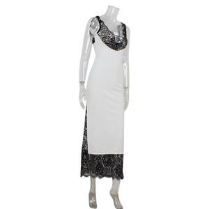 <span class=keywords><strong>Robe</strong></span> longue élégante blanche sans manches avec <span class=keywords><strong>dentelle</strong></span> <span class=keywords><strong>noire</strong></span>, vêtements d'été pour femmes, robes d'été 2026 - Product Image 5