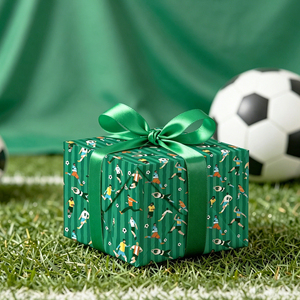 Soccer Players <b>Pattern</b> Gift Wrapping <b>Paper</b> Roll Green Striped Eco-Friendly Art <b>Paper</b> Double Side Coated for Gift & Craft - Product Image 1