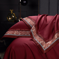 Ensemble de housse de couette et drap de lit de haute qualité, style de luxe, rouge, doux et soyeux