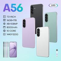 Nuevo Teléfono Celular A56 2026, Doble SIM, Desbloqueado, Pantalla HD Grande de 7.3 Pulgadas, 16GB+1TB de Almacenamiento, Cámara de 108MP, Venta al por Mayor, Smartphone