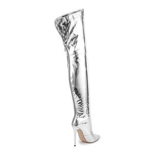 Women's Large Size 47 Silver Long Boots Colors Custom Over Knee High Back Zipper Thigh High Booties Hot Sale <b>Shoes</b> - Product Image 4