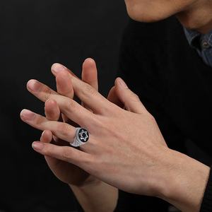 デビッドリングのファッションジュエリースター宗教パンクイスラエルスターゴールドメッキブラックシックスポインテッドスターメンズリング925スターリングシルバー - Product Image 5