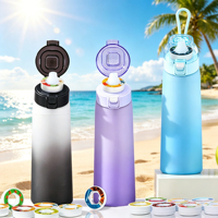 Bouteille d'eau Tritan dégradée givrée de 700 ml avec dosettes parfumées aux fruits, système de verrouillage à bascule à un clic, anti-fuite, bouteille de sport portable