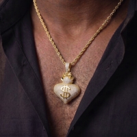 Collier pendentif Hip Hop Iced Out Cœur et Symbole Dollar, en laiton avec chaîne à maillons et pavé de zircone cubique, bijoux Bling pour Hommes et Femmes