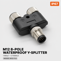 Leaka IP67 M12 Y Splitter Un Mâle Deux Femelle Connecteur Étanche 3 4 5 Broches Bornes Circulaires Longueur Personnalisée 5A Métal Plastique