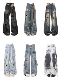 <span class=keywords><strong>Jeans</strong></span> cargo décontractés taille haute amples et respirants pour femmes, coupe boyfriend, jambe large, en denim, vente en gros - Product Image 5