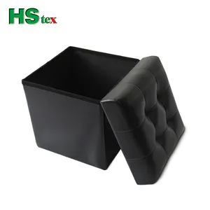 HStex高品質家庭用家具PVC靴オットマン卸売ブラックレザースクエアスツール収納付き