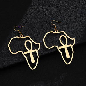 Boucles d'oreilles pendantes pour femme, bijoux en acier inoxydable, argent, croix, <span class=keywords><strong>carte</strong></span> africaine, nouveau design, <span class=keywords><strong>2022</strong></span> - Product Image 1