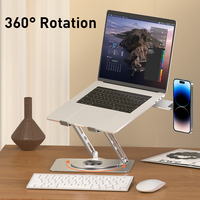 Support d'ordinateur portable ergonomique de bureau avec station d'extension, support d'ordinateur portable réglable à 360° avec support magnétique pour téléphone