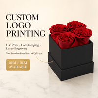 Boîte à fleurs carrée de luxe avec 4 roses réelles préservées, rose éternelle sans eau ni soleil, cadeau de mariage pour la Saint-Valentin, vente en gros personnalisée