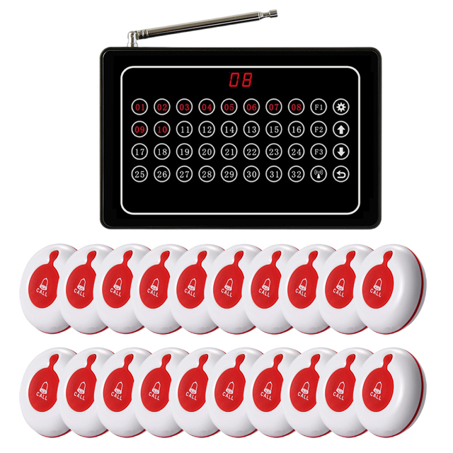 Caregiver Pager Wireless Nurse Call System for Restaurant Clinic Nursing Home Hospital 1 Receiver 20 Waterproof Call Buttons