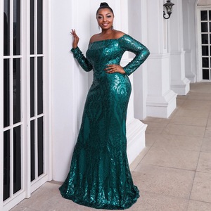 Wholesale Luxury Satin Polyester Spandex Woven Strapless Floor-Length <strong>Dresses</strong> Plus <strong>Size</strong> Sexy <strong>Sequined</strong> Built-in Bra Women Evening - Product Image 4