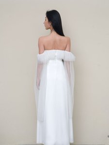 Elegante Vestido de Novia Largo sin Tirantes con Detalles de Diamantes y Abertura, de Cachemira, para Sesión de Fotos de Boda - Product Image 4