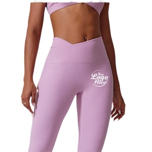 Hot Sale Customized Autumn Winter Yoga <b>Leggings</b> High Waist Crossover Design Nude Curved M-<b>Shaped</b> Peach Tight Breathable Nylon - Product Image 1