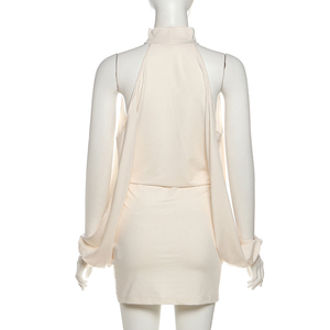 Abito casual <span class=keywords><strong>autunno</strong></span>/inverno a maniche lunghe con scollo a V profondo, gonna corta a balze, vita naturale elasticizzata, linea ad A, effetto snellente - Product Image 6