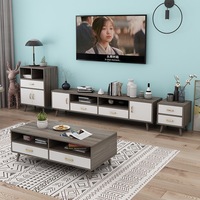 Nouvel Ensemble de Mobilier de Salon Moderne : Table Basse Nordique en Bois et Meuble TV