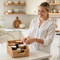Ensemble de paniers de rangement en jacinthe d'eau tressés à la main, bacs organisateurs en osier naturel avec poignées pour chambre et salon