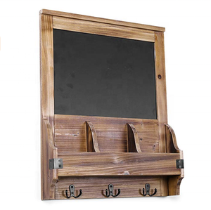 Étagère murale rustique en bois brûlé <span class=keywords><strong>organisateur</strong></span> de <span class=keywords><strong>courrier</strong></span> d'entrée <span class=keywords><strong>mural</strong></span> avec panneau de tableau noir et crochets à clés étagères flottantes en bois - Product Image 2