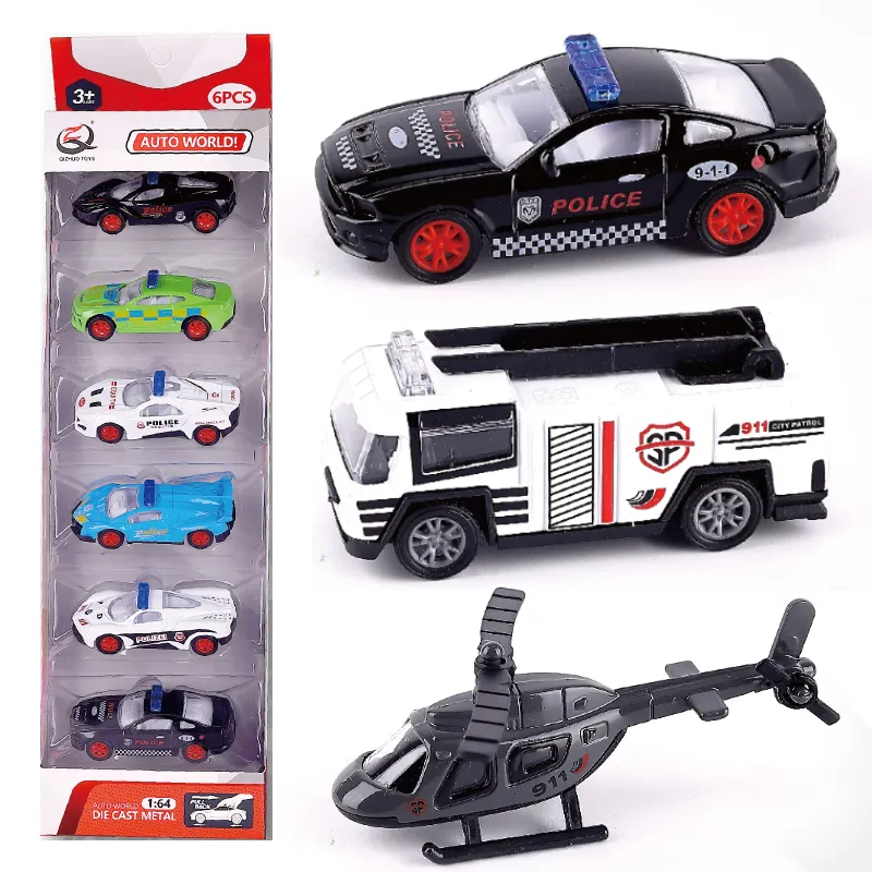 Kualitas Yang Baik-64 Diecast Mainan Menarik Kembali Kendaraan Polisi Series Logam Mobil Mainan Pabrik OEM untuk Anak-anak