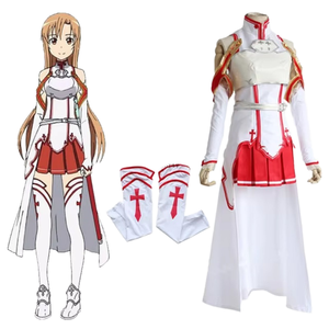 Costume de <span class=keywords><strong>cosplay</strong></span> Yuuki <span class=keywords><strong>Asuna</strong></span> d'Anime Sword Art Online, perruque, collier, uniforme féminin, robe, tenue de combat SAO, polyester, Halloween - Product Image 1