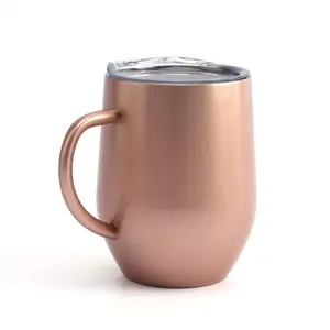 Tasse à café isolée en acier inoxydable, verre à vin, avec poignée et couvercle, 12 oz